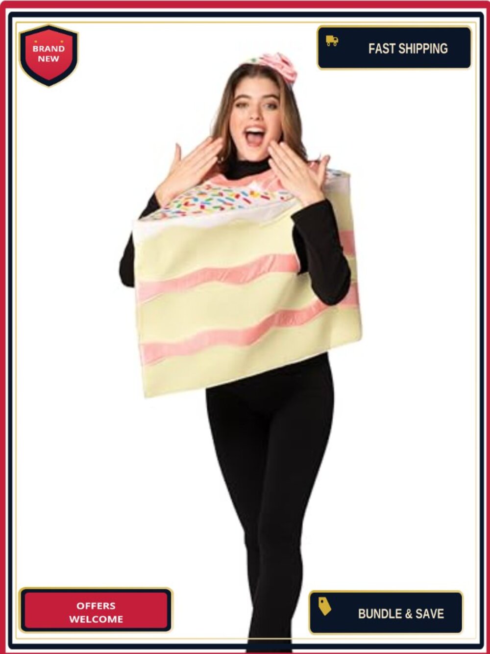 Adult Slice of Pink Cake Costume Tunic Headband One Size